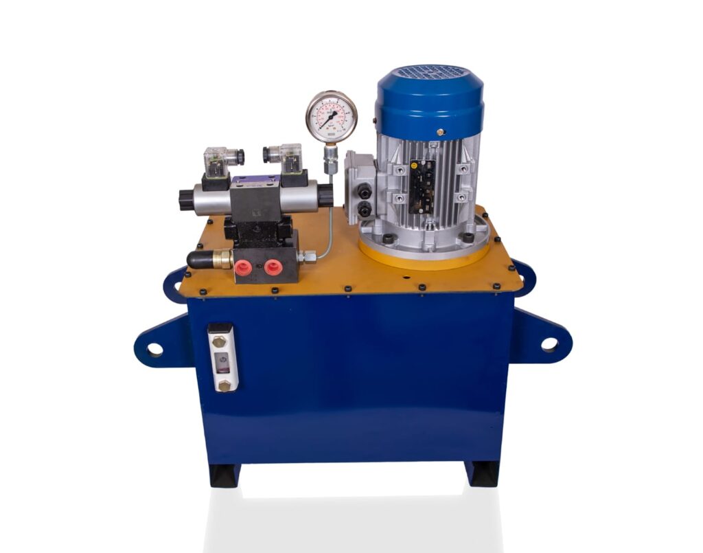 Hydraulic power pack providing high-pressure fluid power for industrial machinery and equipment.